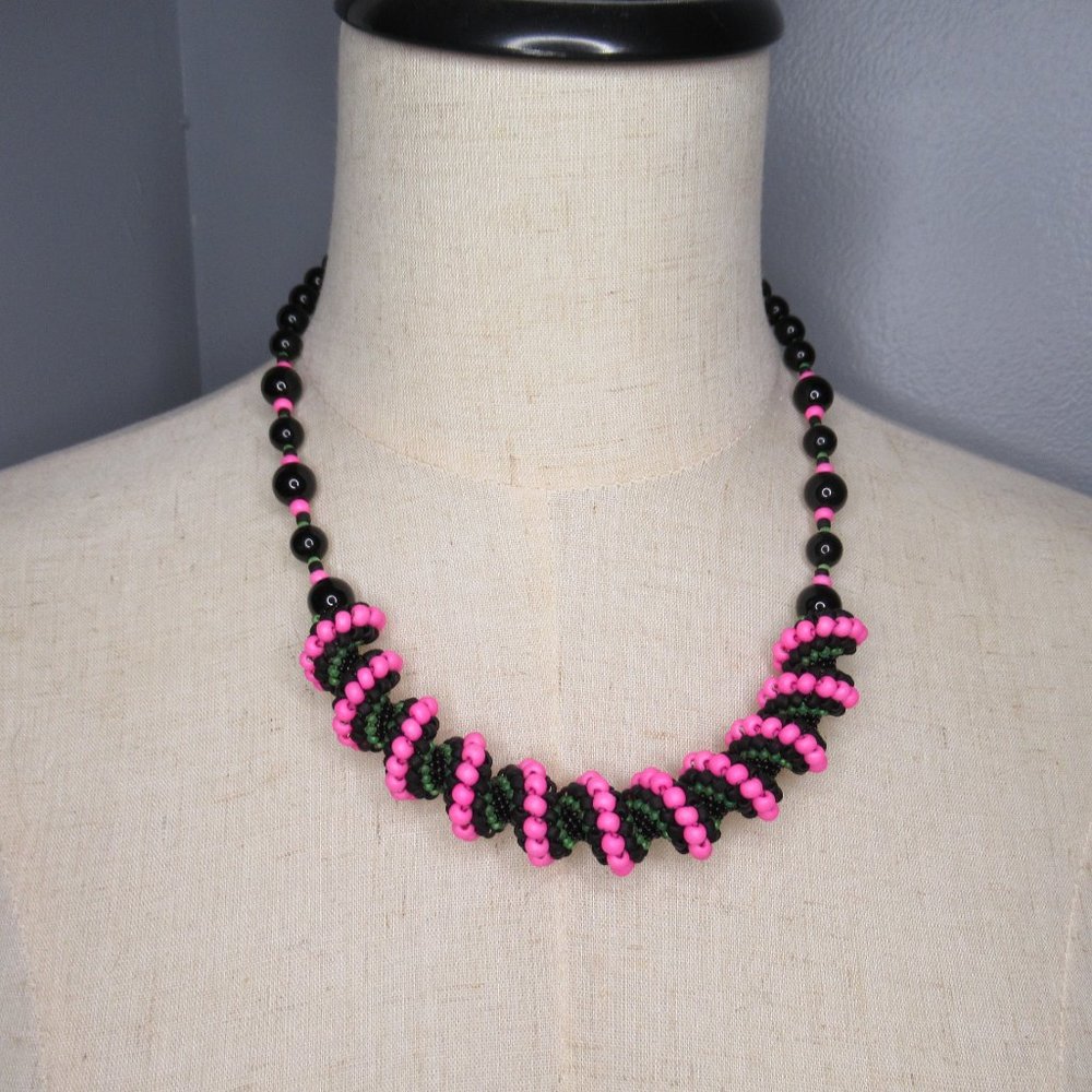 Neon pink and Black Cellini Necklace